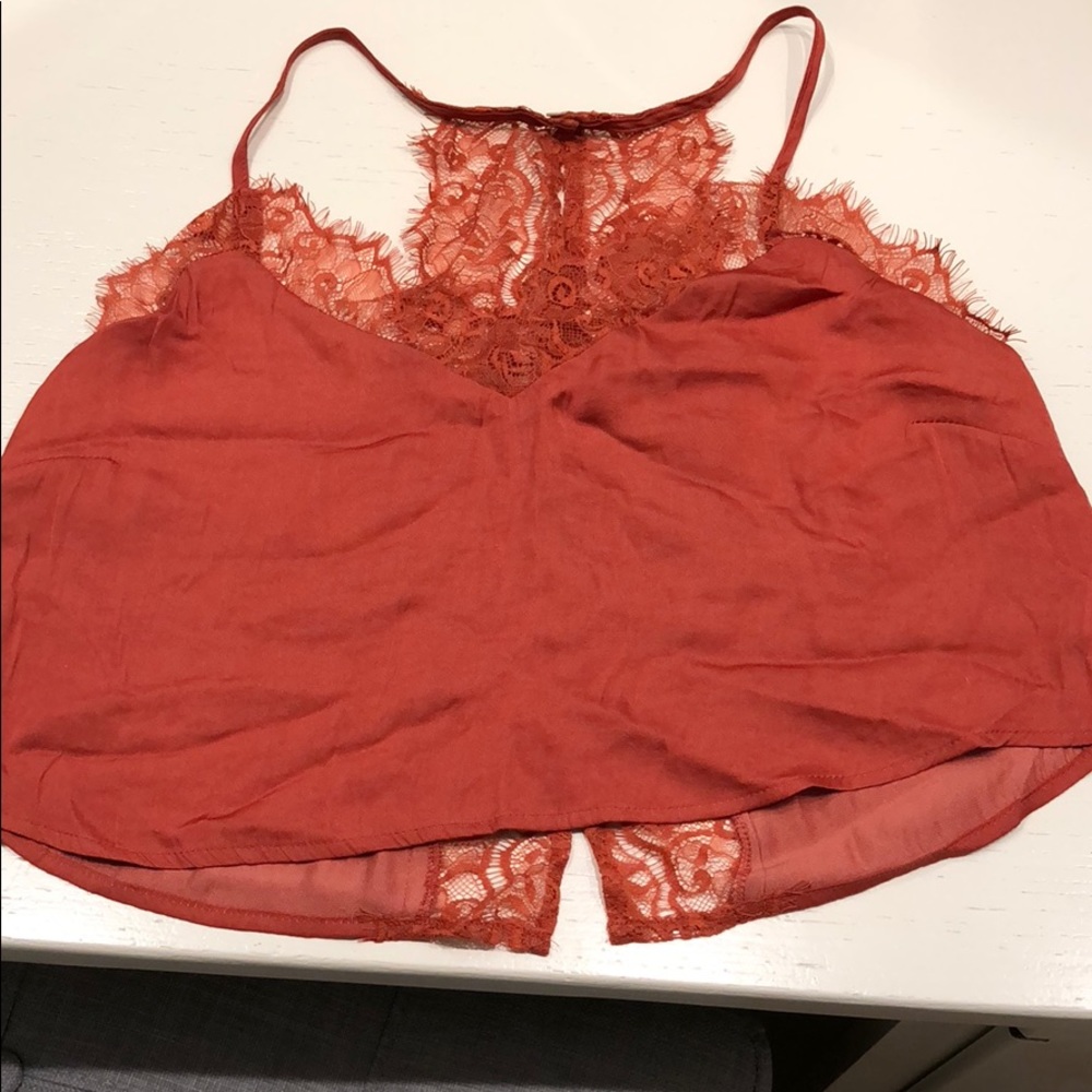 Satin red/orange crop top with button detail